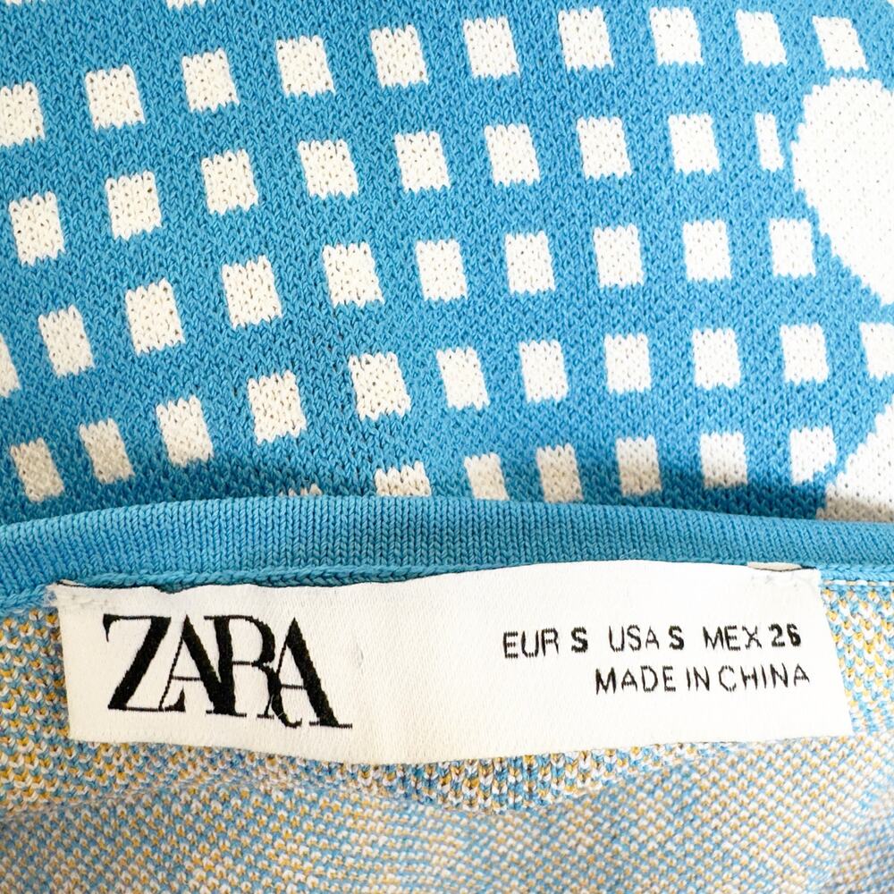Zara Blue Jacquard Daisy Mini Dress S - Picture 4 of 8